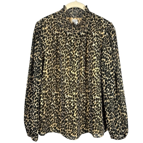 J. Crew Tops - J. Crew Leopard Long Sleeve Mockneck Blouse Top Women's XS Smock Neck Lined